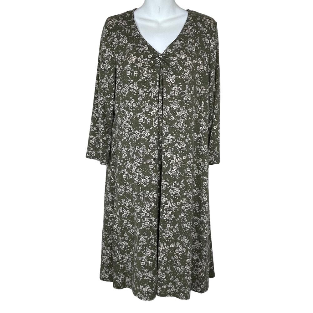 Garnet Hill Olive Green Floral A-Line Mini Dress